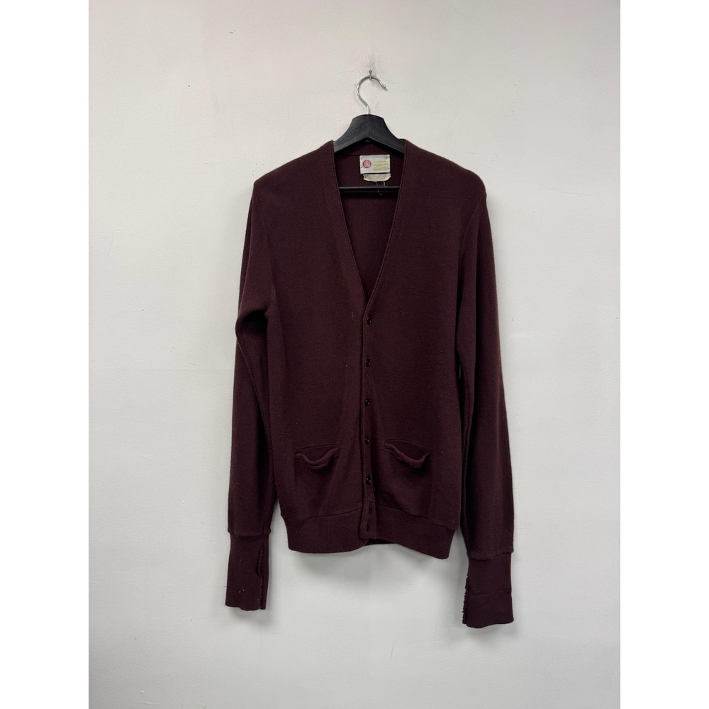 Vintage Kings‎ Road Sweater Mens Medium Brown Cardigan Orlon Acrylic Sears 70s
